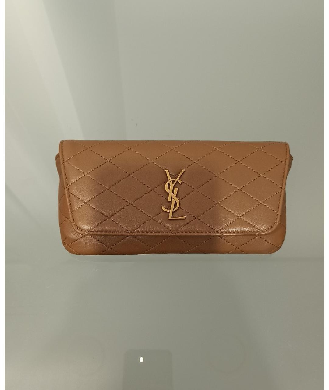 SAINT LAURENT Коричневая кожаная сумка через плечо, фото 10