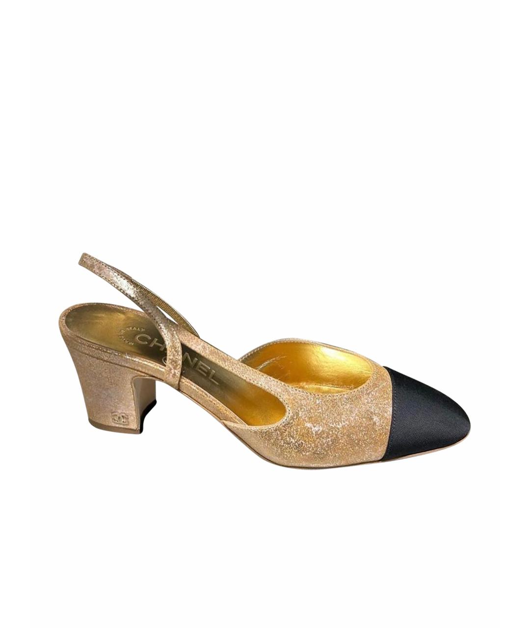 CHANEL PRE-OWNED Золотые кожаные лодочки на низком каблуке, фото 1