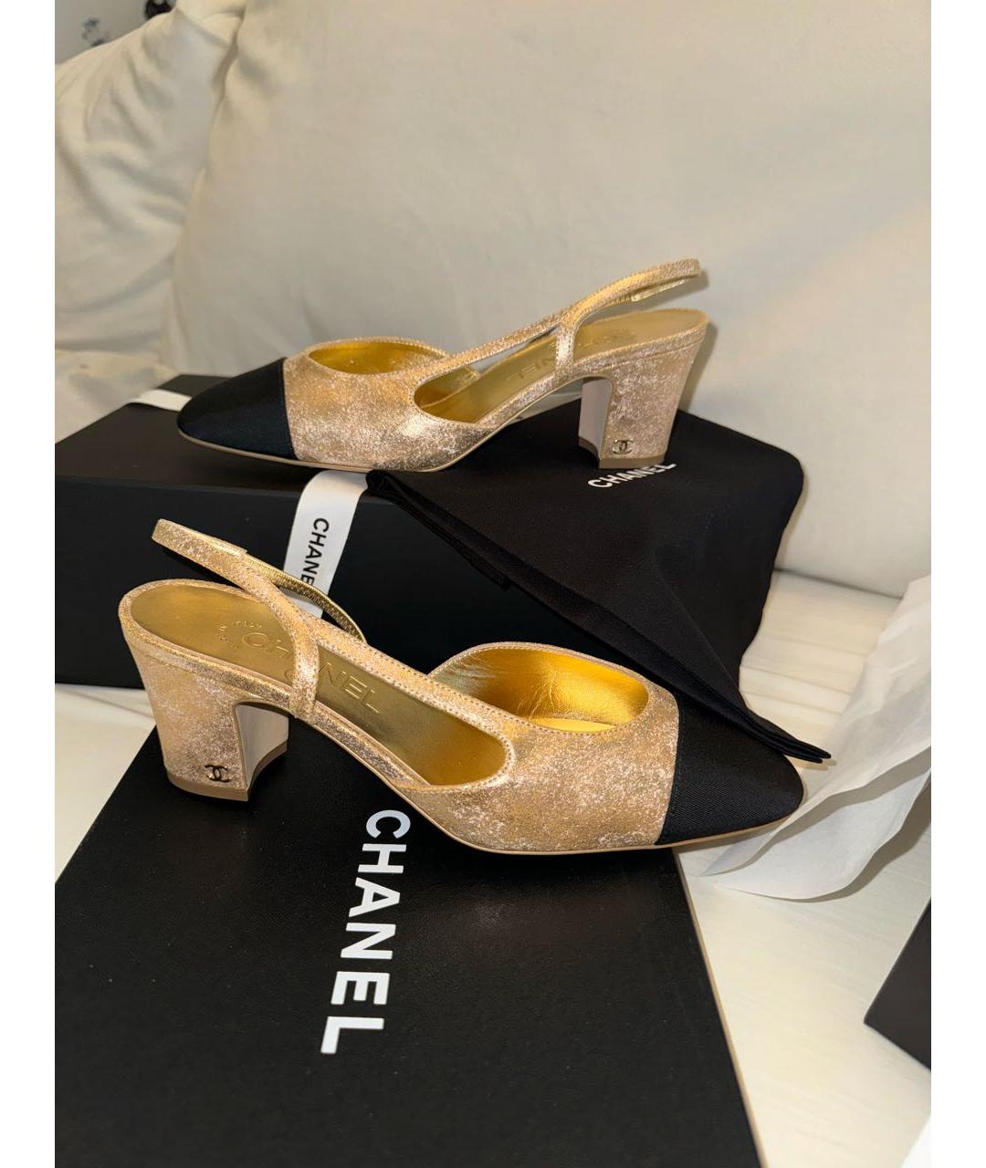 CHANEL PRE-OWNED Золотые кожаные лодочки на низком каблуке, фото 3