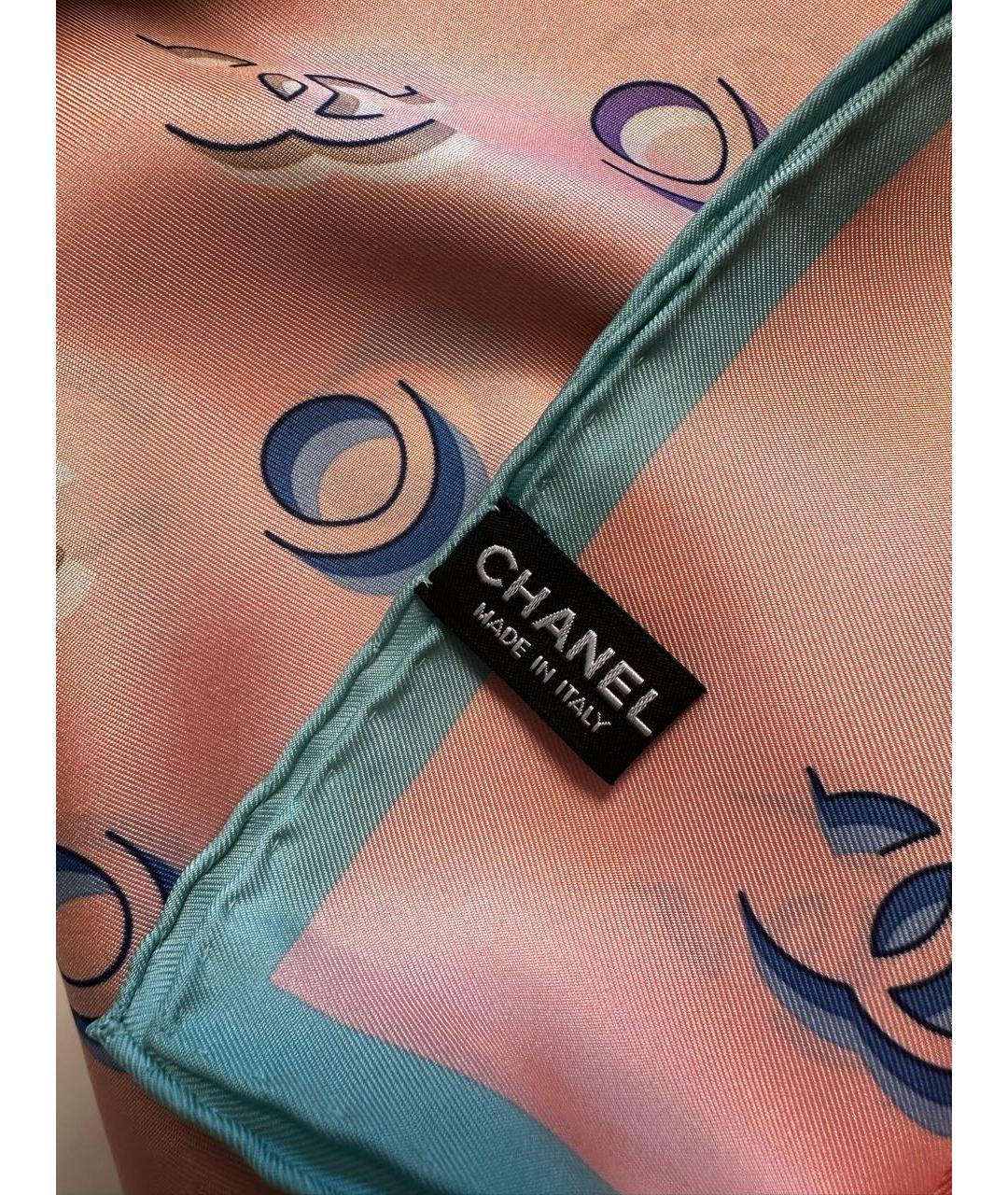 CHANEL PRE-OWNED Коралловый шелковый платок, фото 5