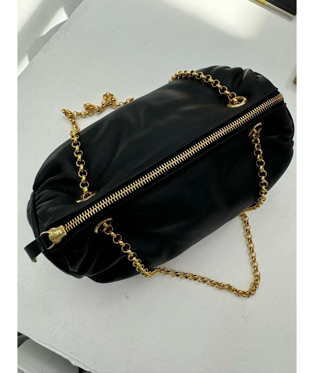 MARINE SERRE Черная кожаная сумка с короткими ручками, фото 8