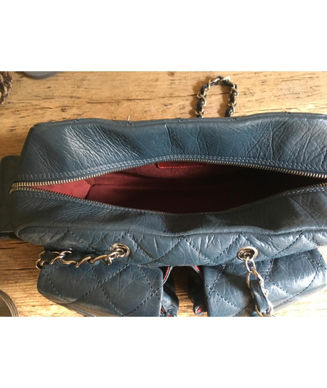CHANEL Синяя кожаная сумка с короткими ручками, фото 4