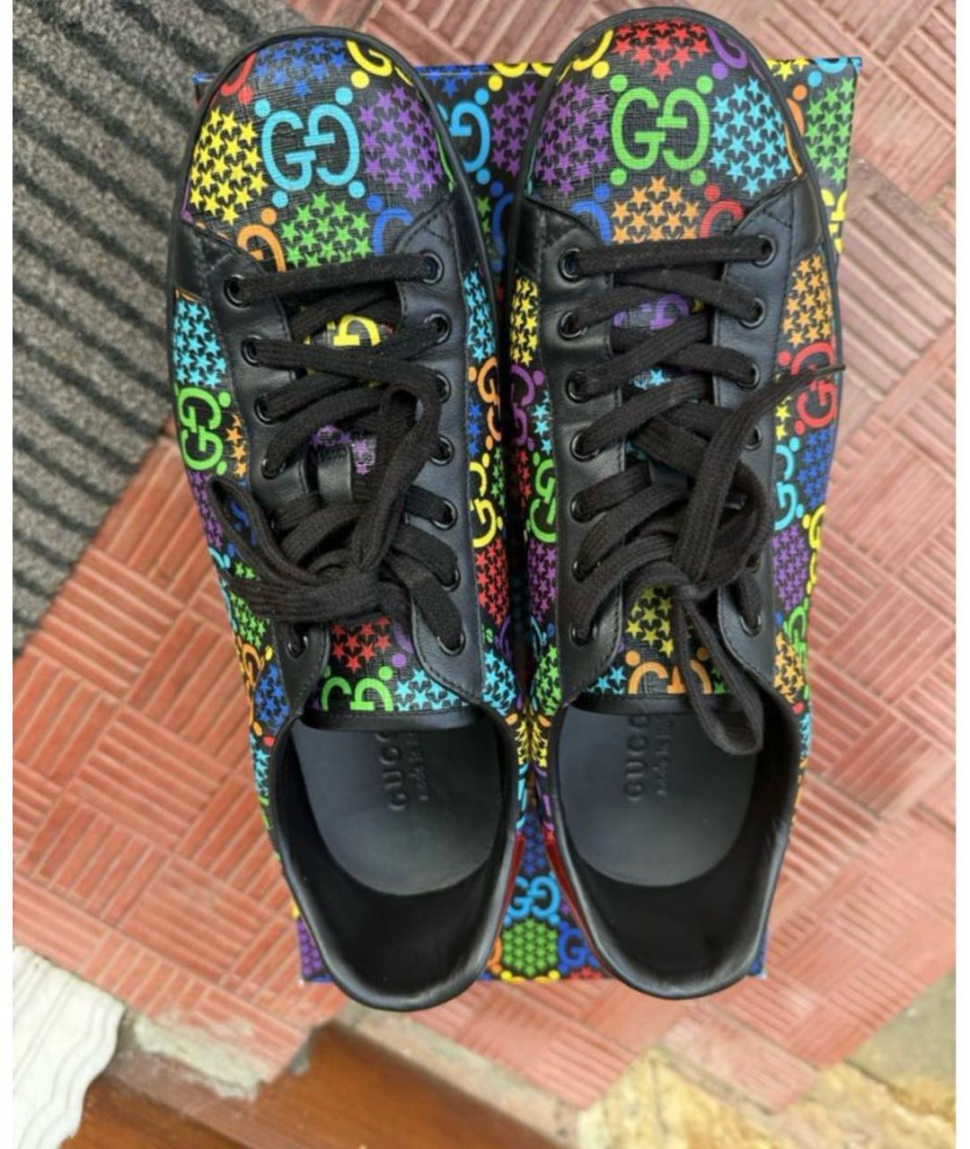 GUCCI Черные кожаные низкие кроссовки / кеды, фото 3