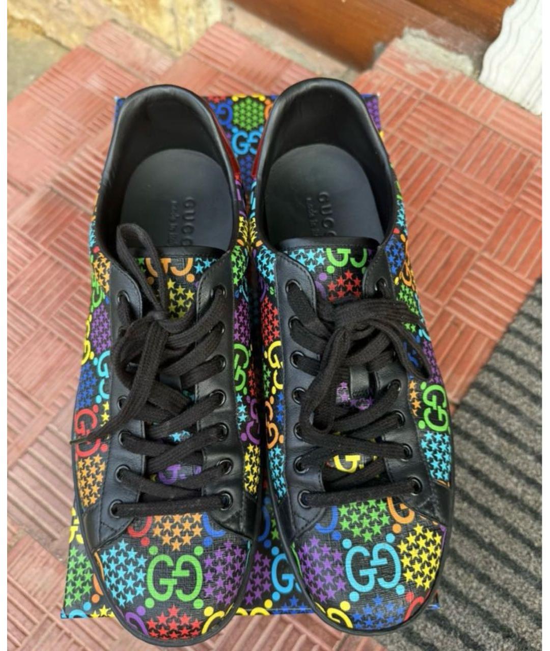 GUCCI Черные кожаные низкие кроссовки / кеды, фото 2