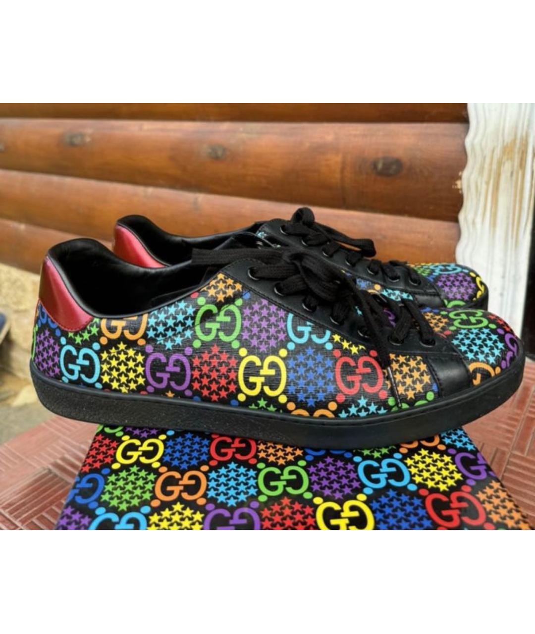 GUCCI Черные кожаные низкие кроссовки / кеды, фото 6