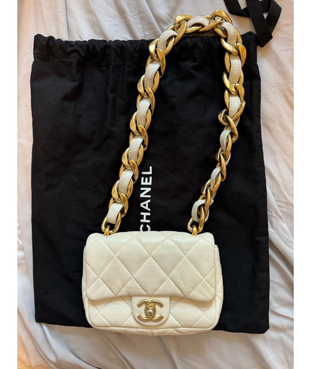 CHANEL PRE-OWNED Бежевая кожаная сумка через плечо, фото 9