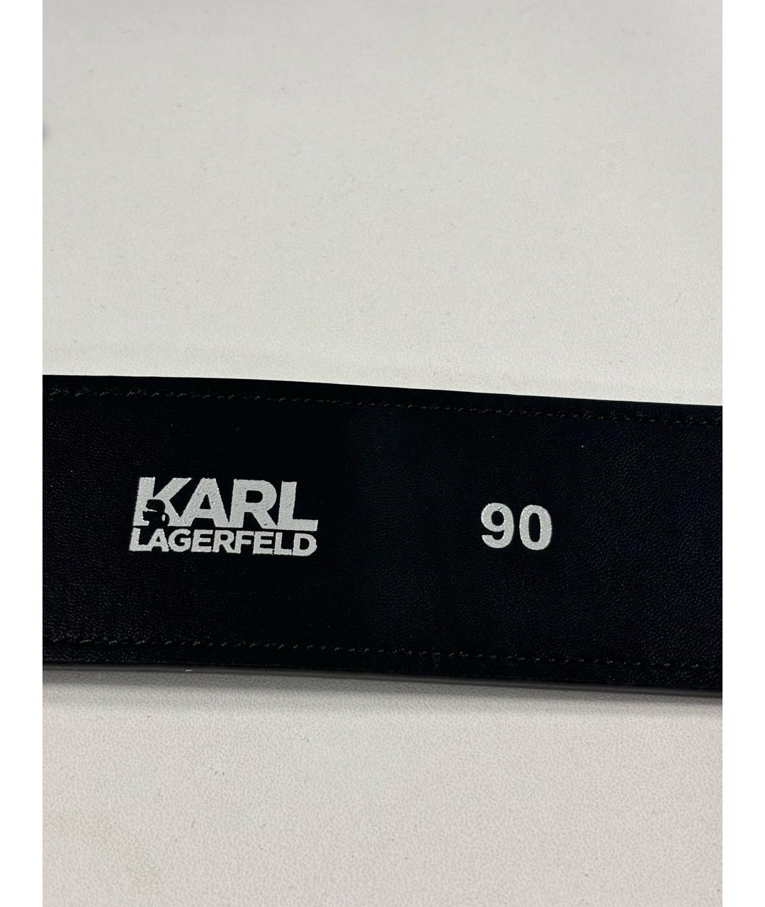 KARL LAGERFELD Черный кожаный ремень, фото 3