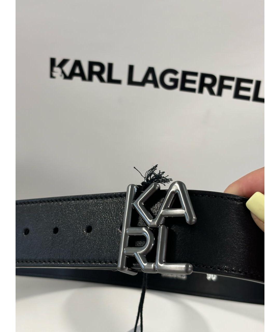 KARL LAGERFELD Черный кожаный ремень, фото 4