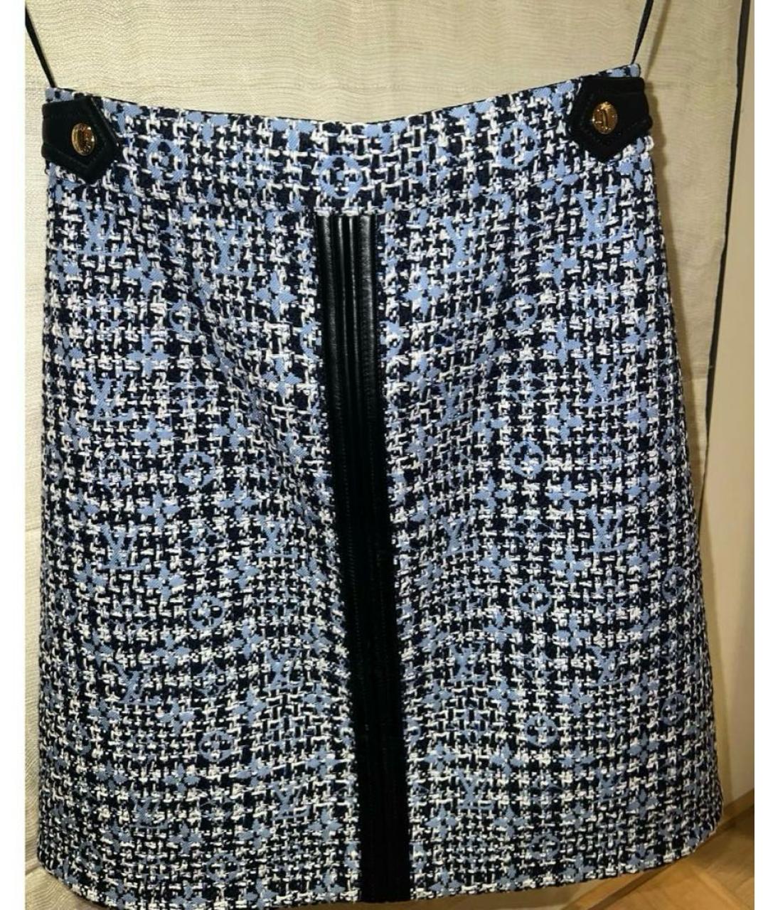 LOUIS VUITTON PRE-OWNED Темно-синяя твидовая юбка мини, фото 5