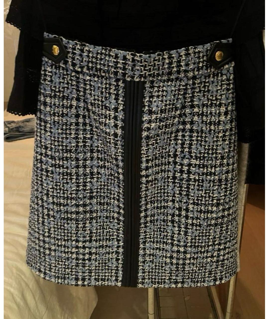 LOUIS VUITTON Темно-синяя твидовая юбка мини, фото 2