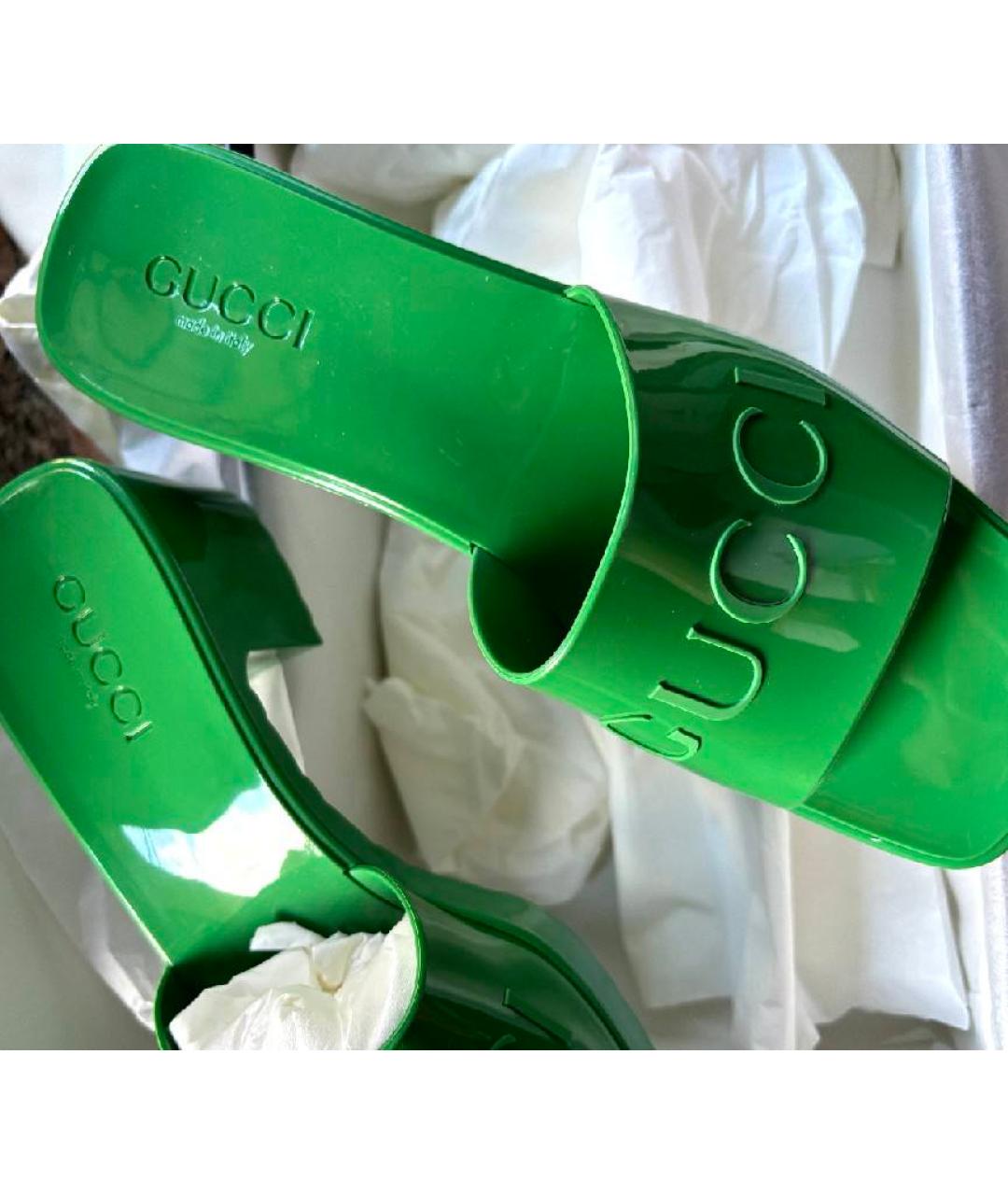 GUCCI Зеленые резиновые шлепанцы, фото 5