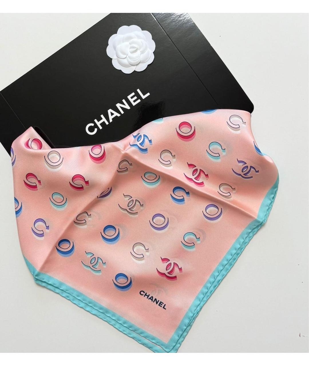 CHANEL Коралловый шелковый платок, фото 4