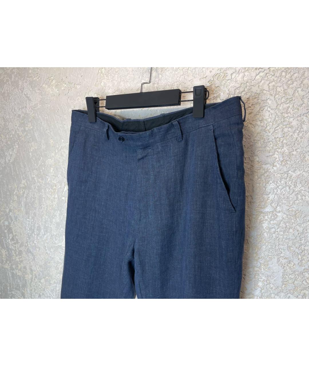 TOMBOLINI Темно-синие льняные повседневные брюки, фото 2