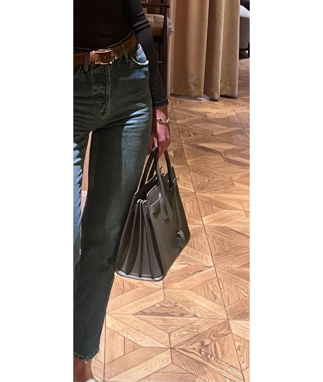 SAINT LAURENT Серая кожаная сумка с короткими ручками, фото 6