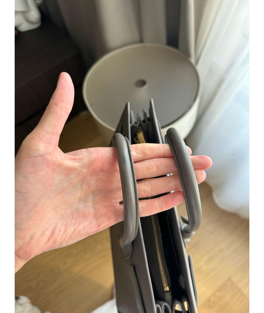 SAINT LAURENT Серая кожаная сумка с короткими ручками, фото 5