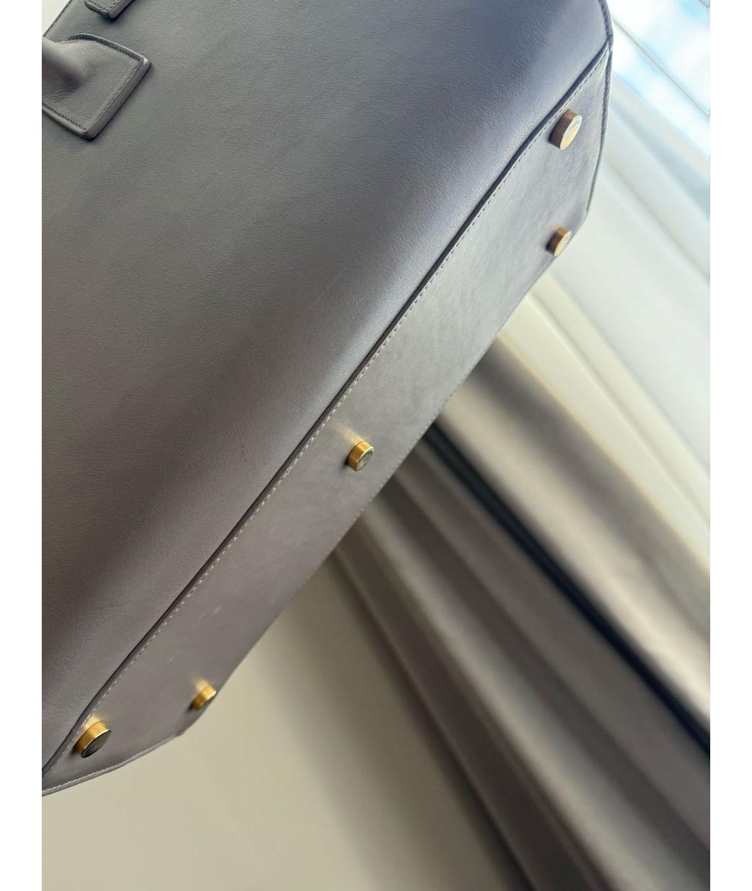 SAINT LAURENT Серая кожаная сумка с короткими ручками, фото 4