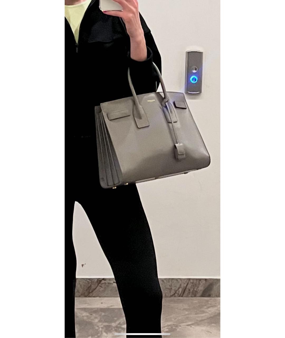 SAINT LAURENT Серая кожаная сумка с короткими ручками, фото 8