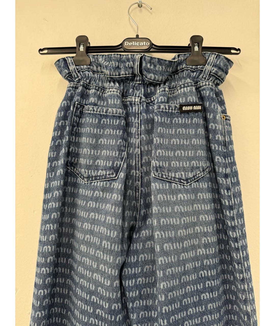 MIU MIU Синие хлопко-полиэстеровые прямые джинсы, фото 3