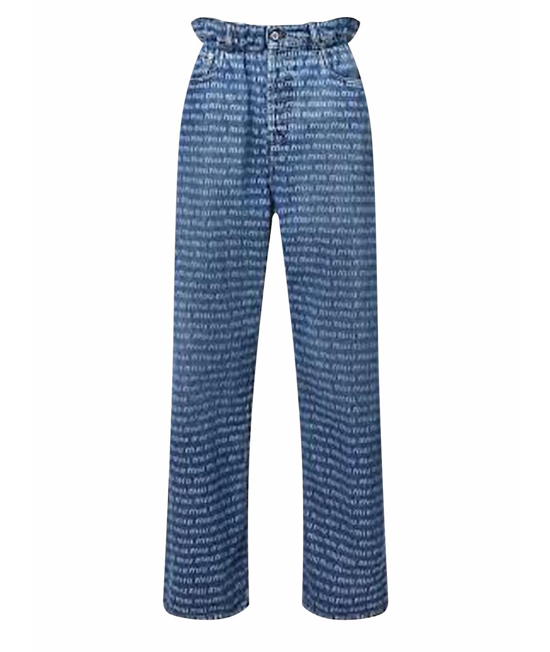 MIU MIU Синие хлопко-полиэстеровые прямые джинсы, фото 1