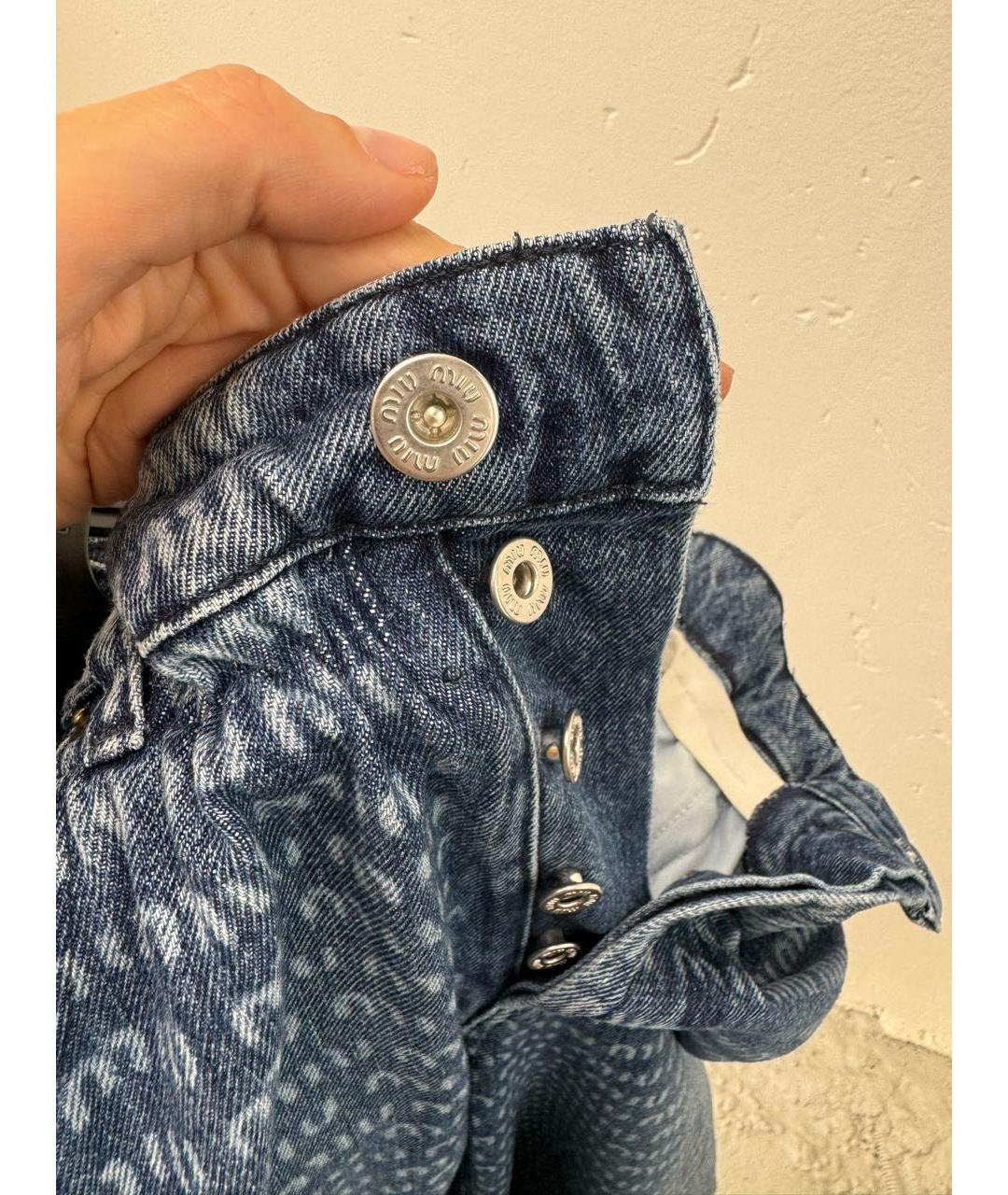 MIU MIU Синие хлопко-полиэстеровые прямые джинсы, фото 4