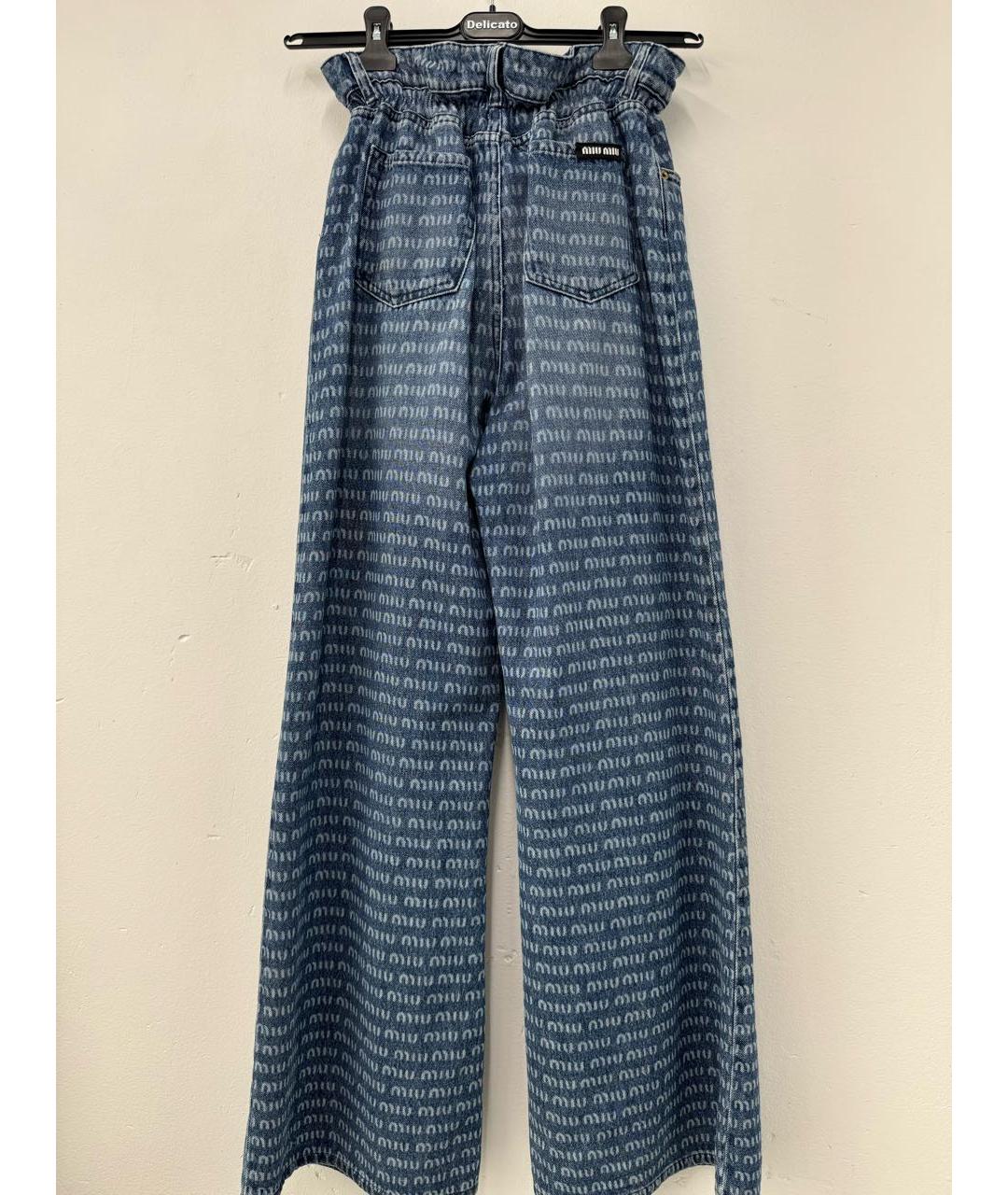 MIU MIU Синие хлопко-полиэстеровые прямые джинсы, фото 2
