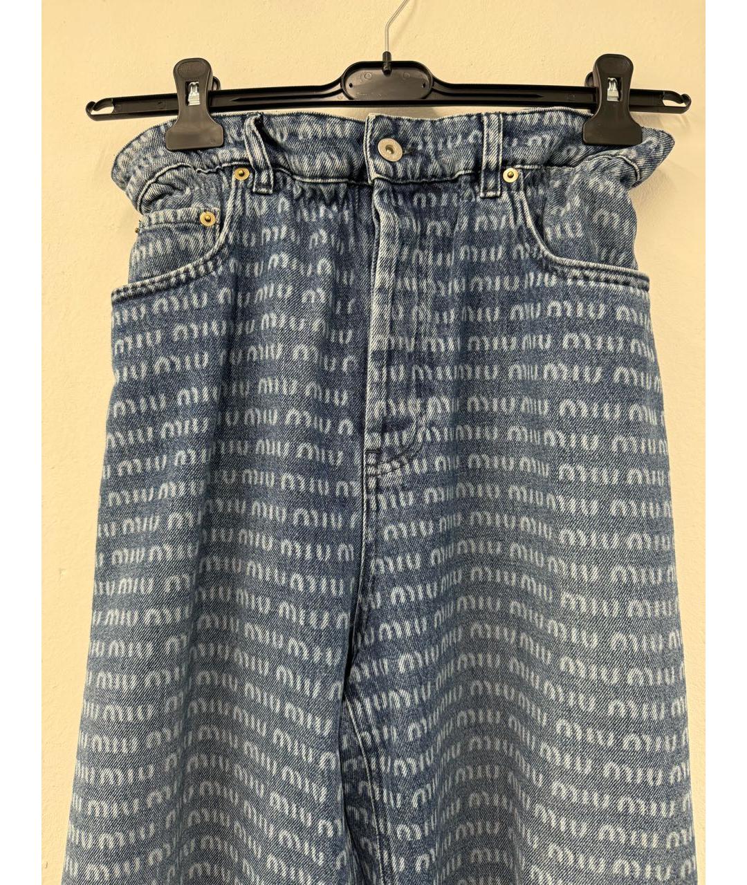 MIU MIU Синие хлопко-полиэстеровые прямые джинсы, фото 5