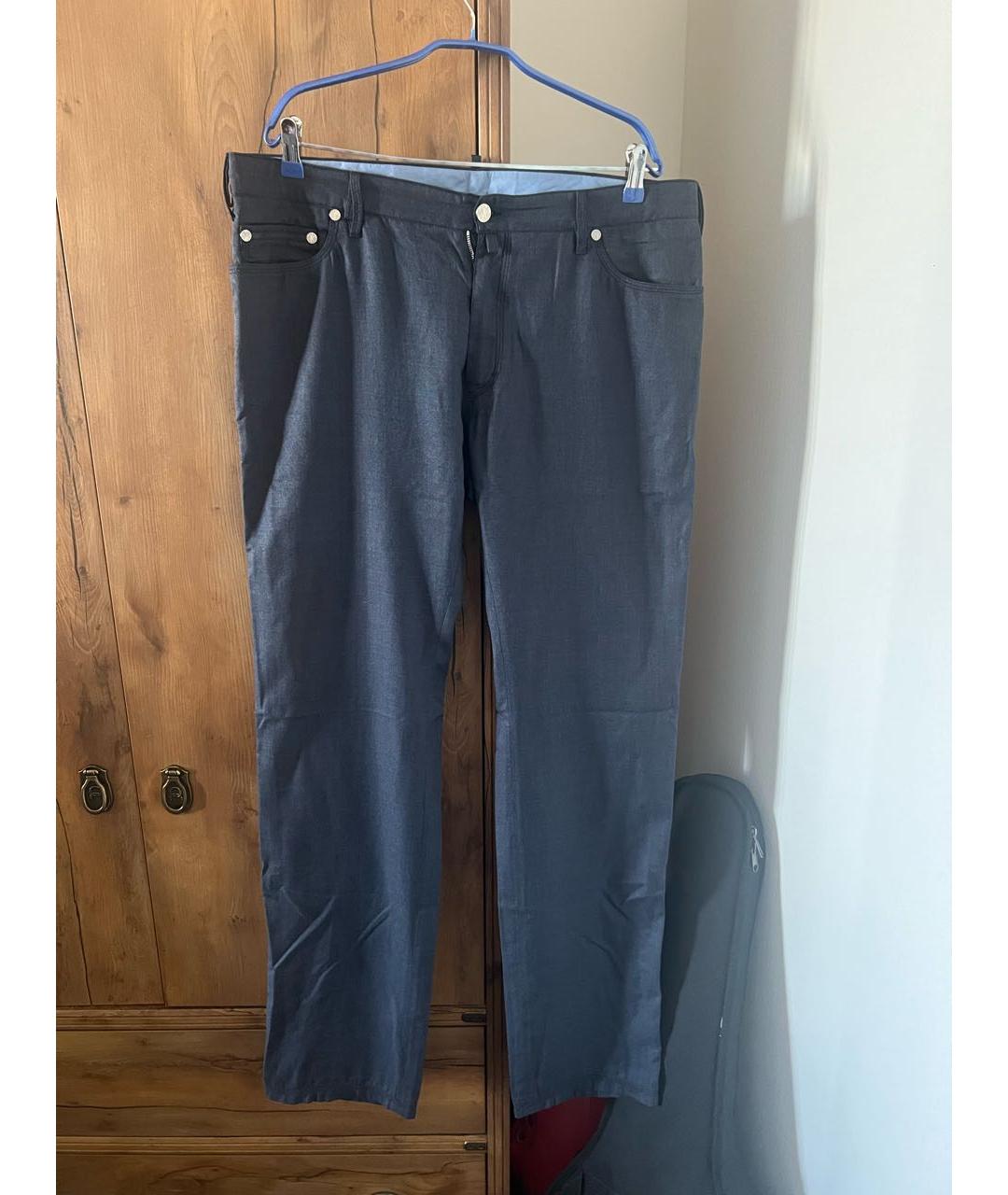 STEFANO RICCI Темно-синие шелковые классические брюки, фото 4