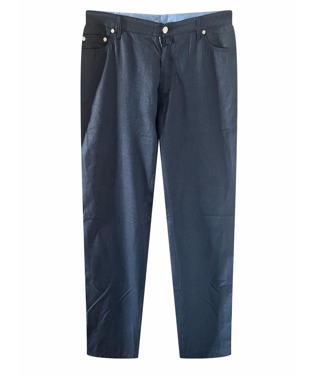 STEFANO RICCI Темно-синие шелковые классические брюки, фото 1
