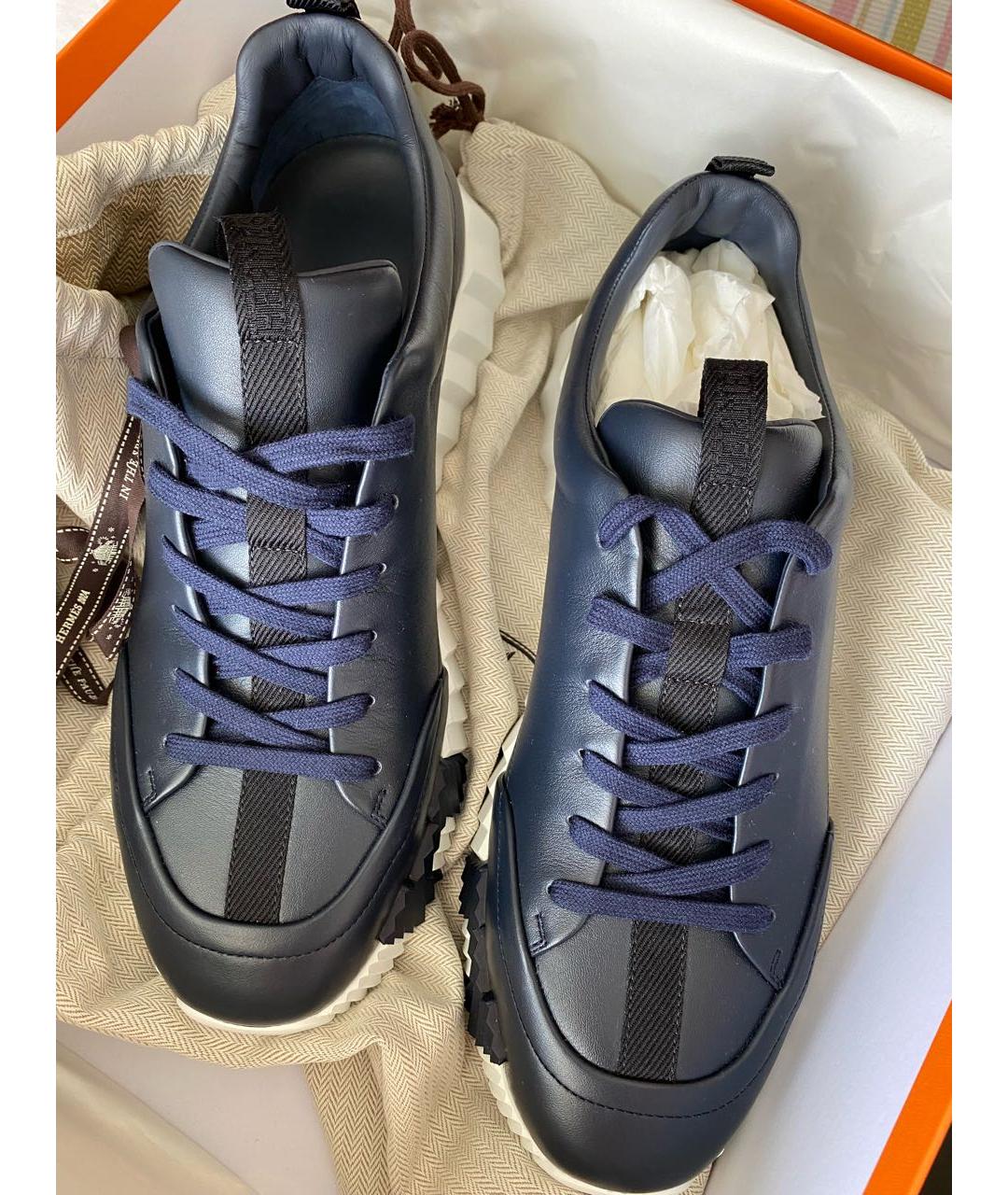 HERMES PRE-OWNED Темно-синие кожаные низкие кроссовки / кеды, фото 2