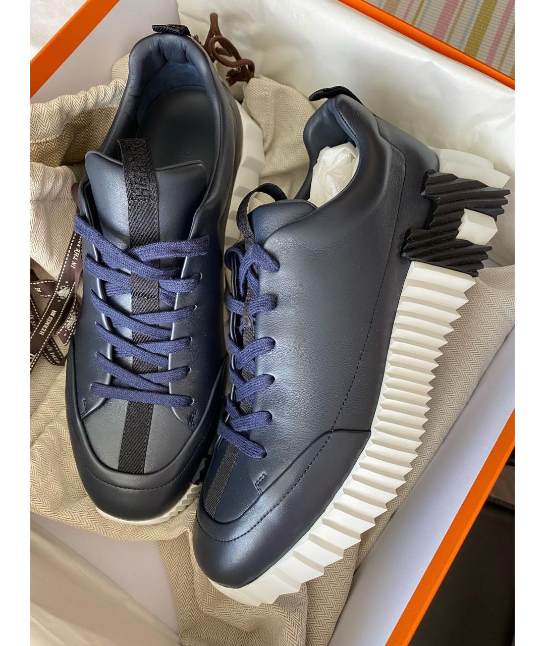 HERMES PRE-OWNED Темно-синие кожаные низкие кроссовки / кеды, фото 3