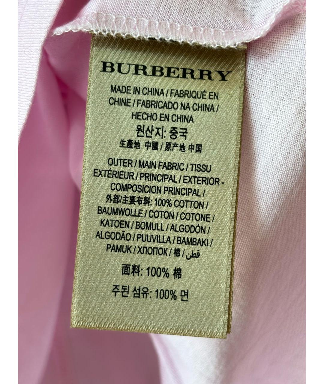 BURBERRY Розовая хлопковая футболка, фото 6