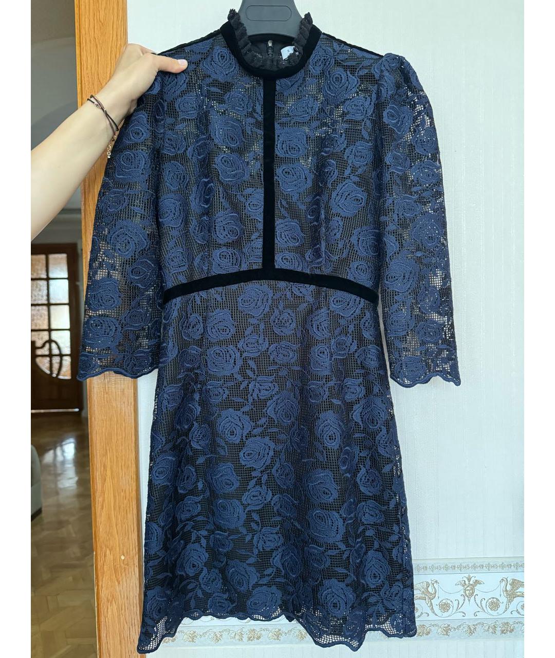 SANDRO Темно-синее полиэстеровое коктейльное платье, фото 6