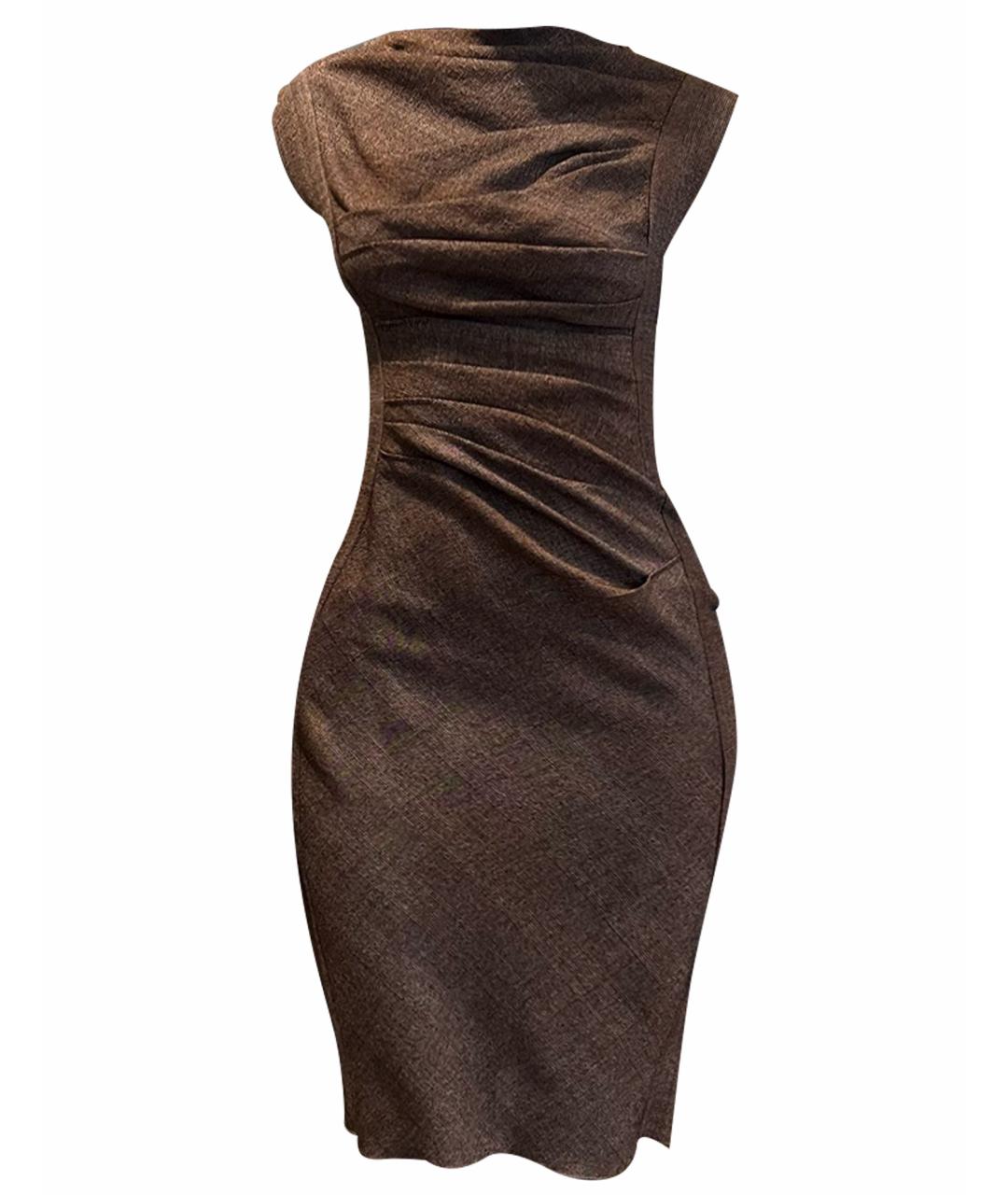 BOTTEGA VENETA Коричневое шерстяное коктейльное платье, фото 1