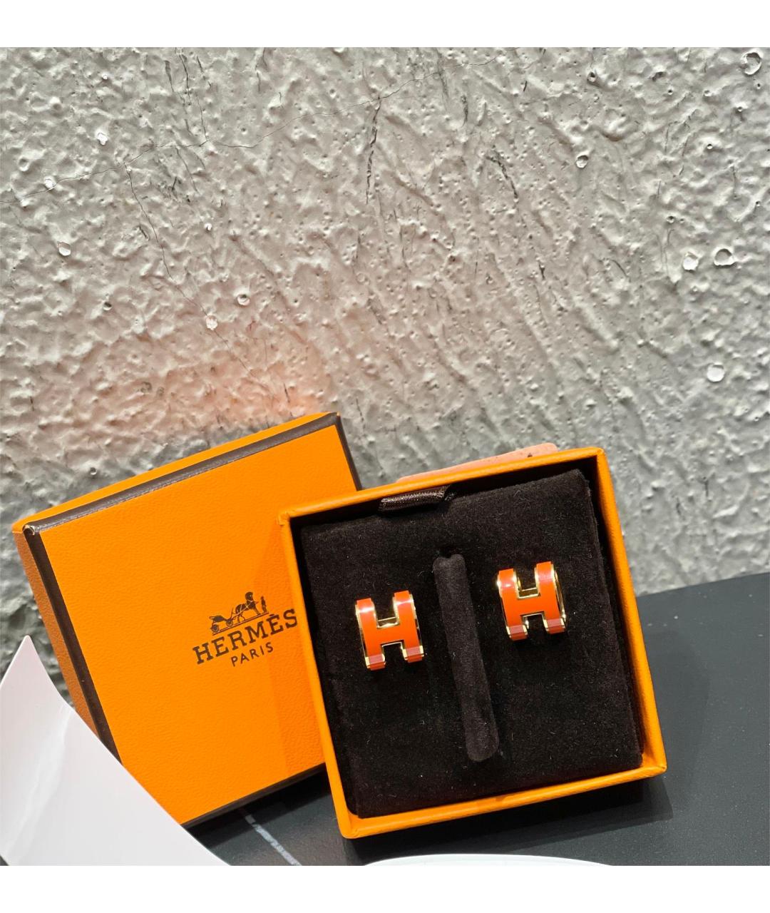 HERMES Оранжевое серьги, фото 3