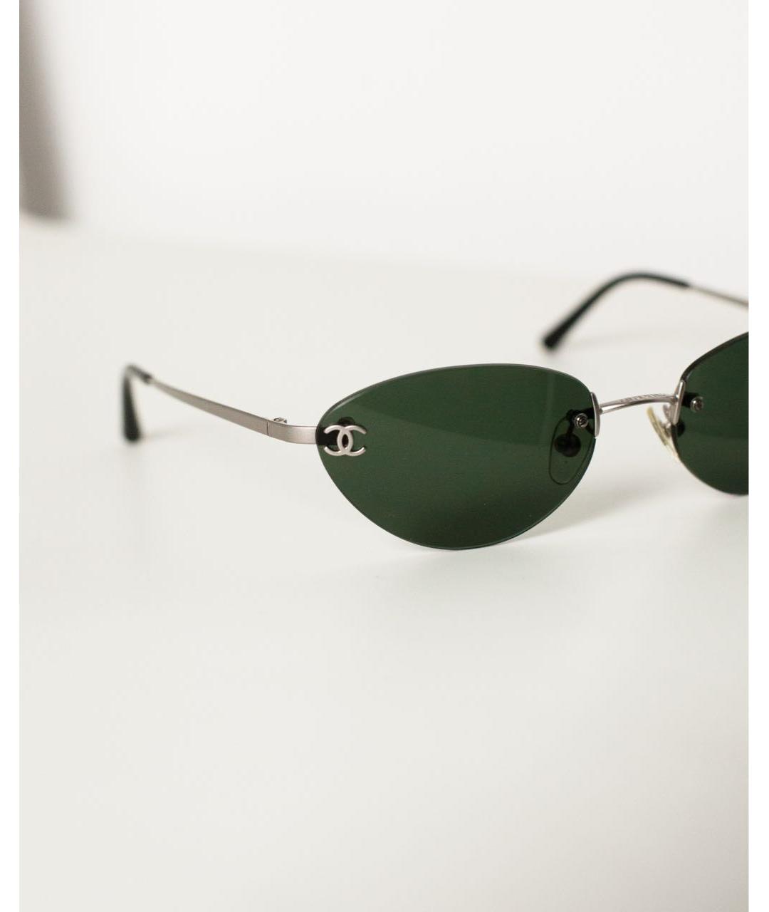 CHANEL PRE-OWNED Зеленые металлические солнцезащитные очки, фото 4