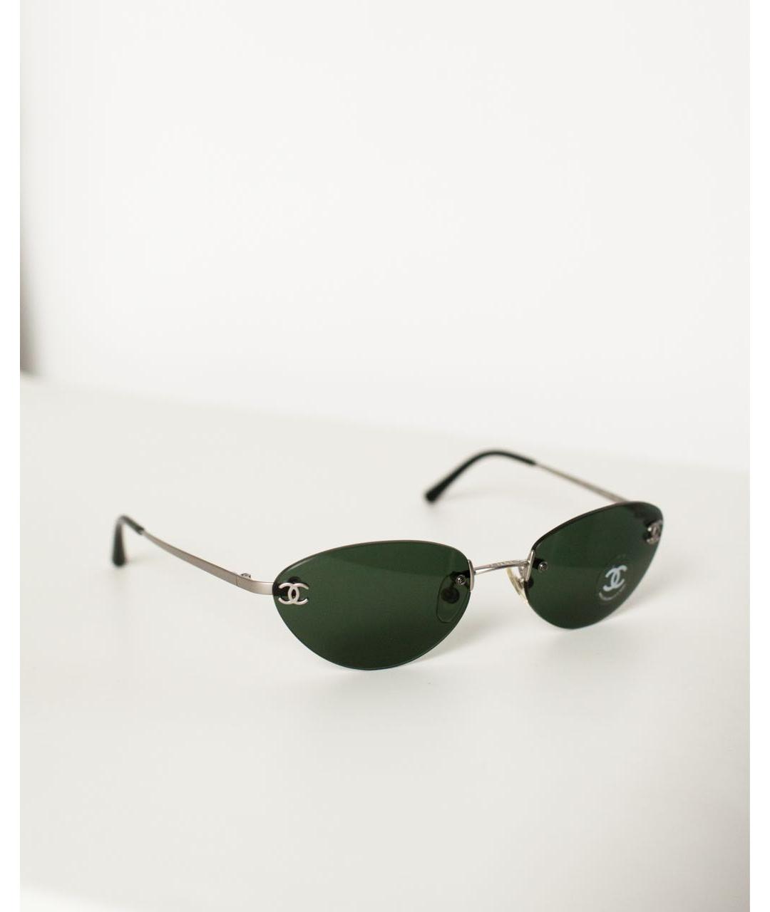 CHANEL PRE-OWNED Зеленые металлические солнцезащитные очки, фото 8