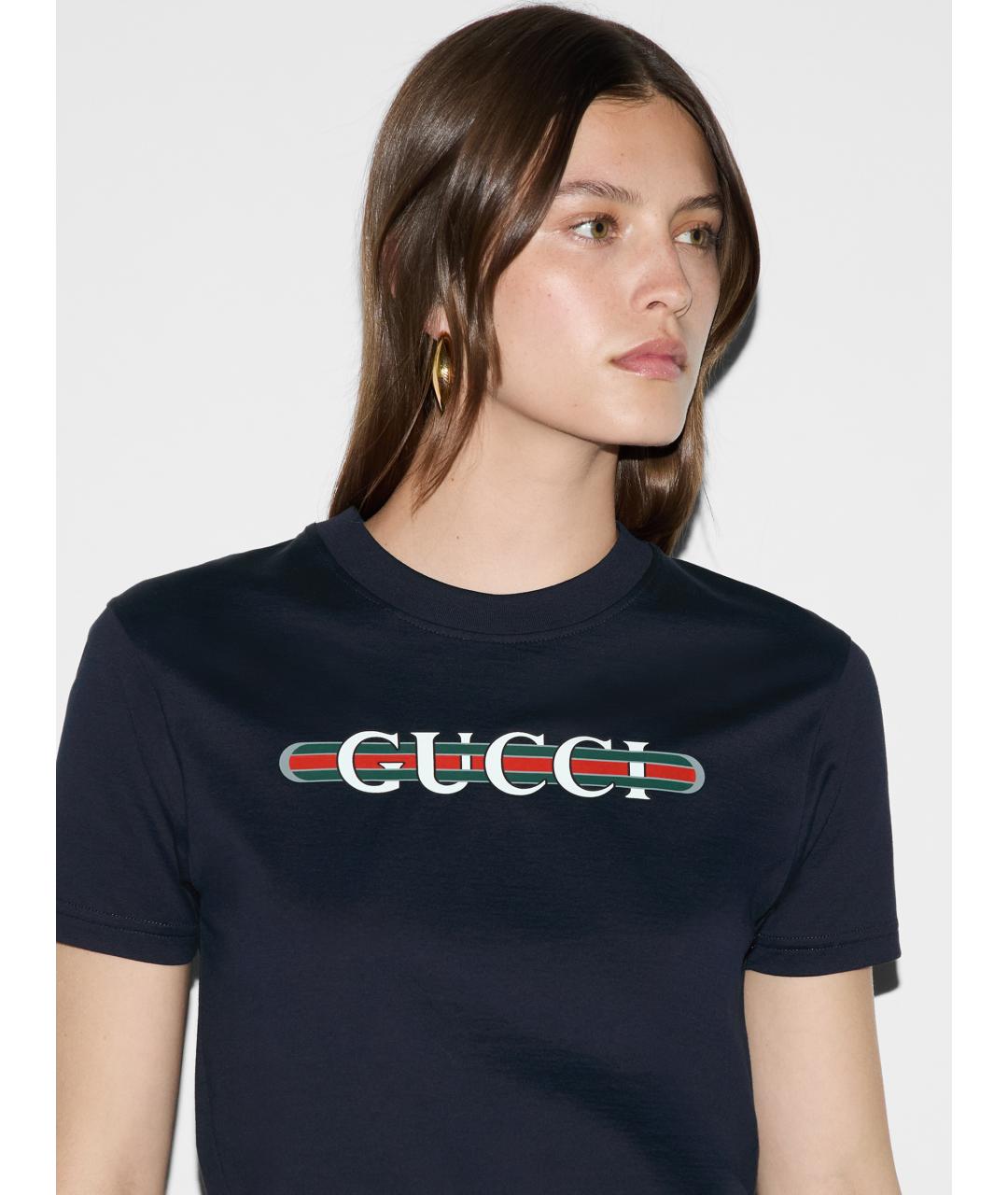 GUCCI Темно-синяя хлопковая футболка, фото 5