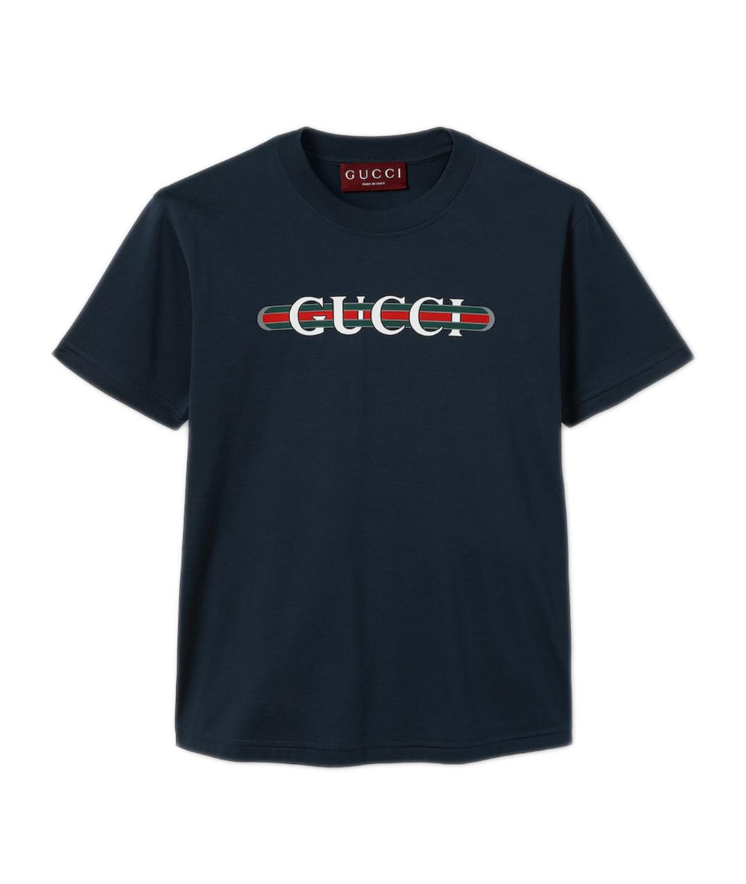 GUCCI Темно-синяя хлопковая футболка, фото 1