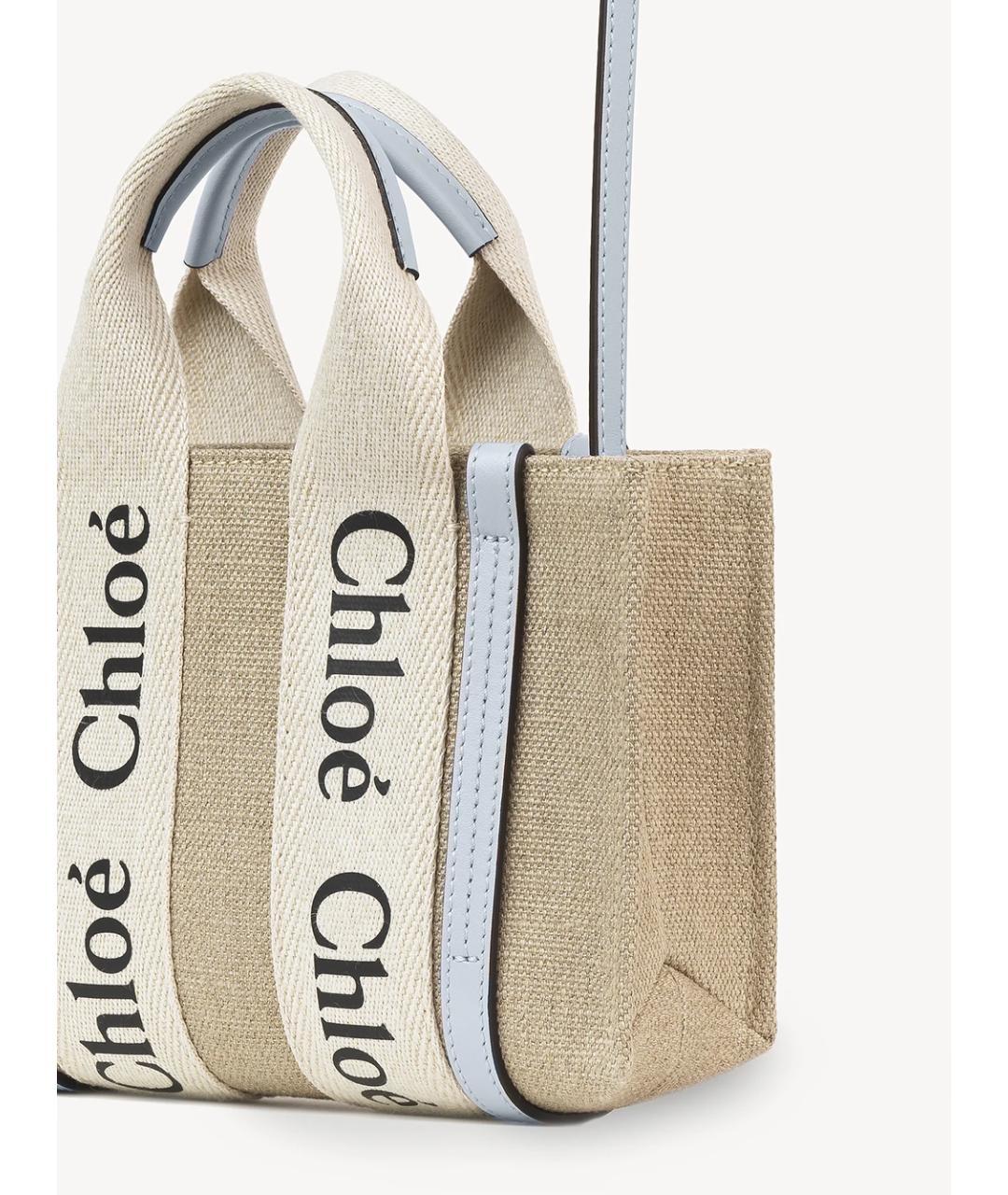 CHLOE Бежевая льняная сумка с короткими ручками, фото 2