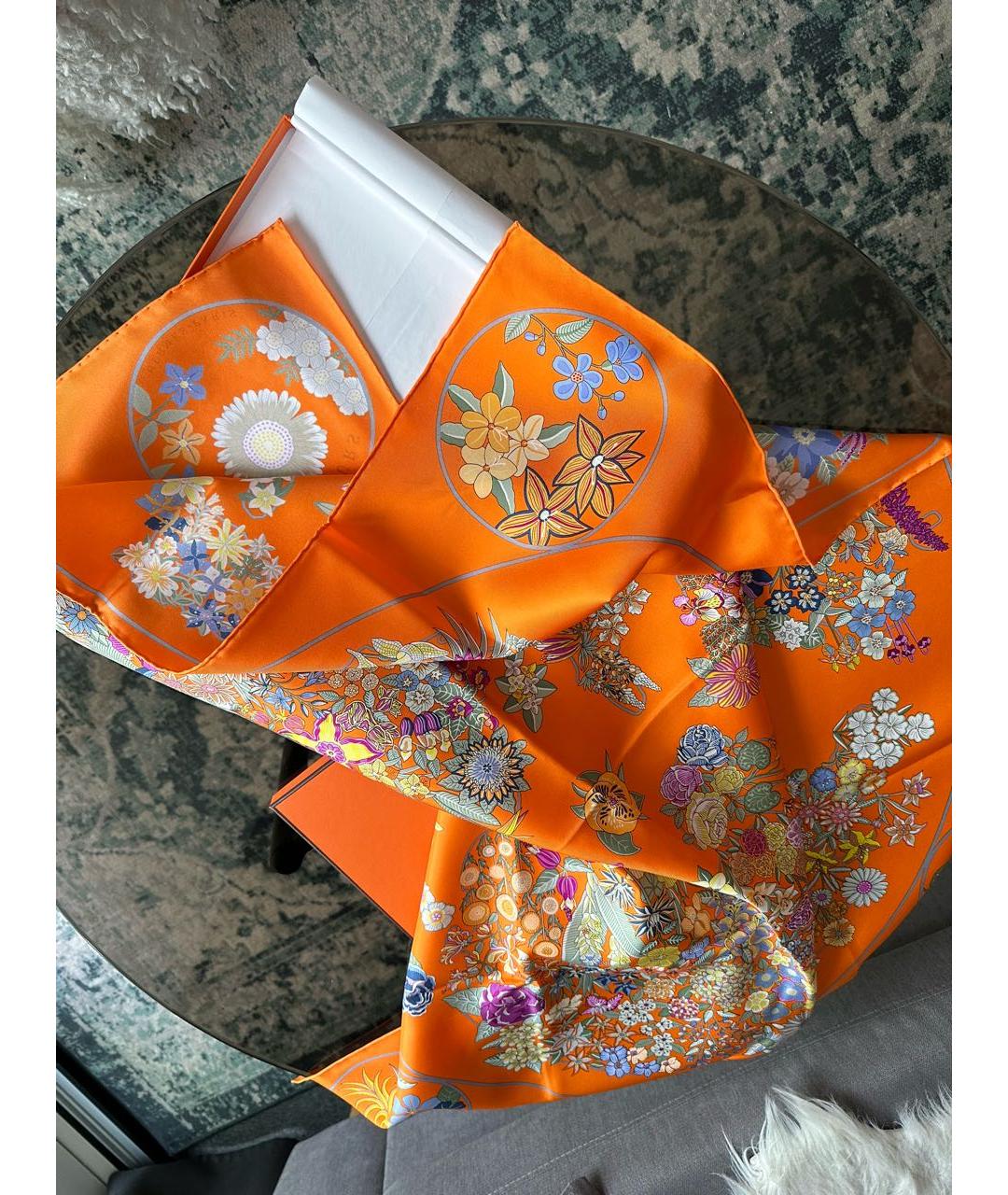 HERMES PRE-OWNED Оранжевый шелковый платок, фото 3