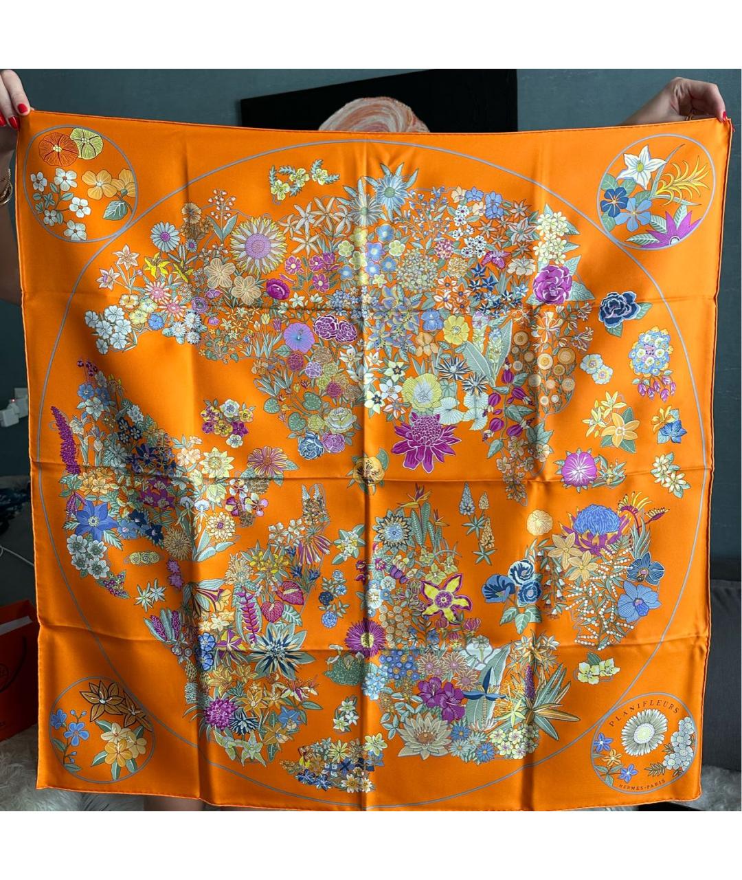 HERMES PRE-OWNED Оранжевый шелковый платок, фото 9
