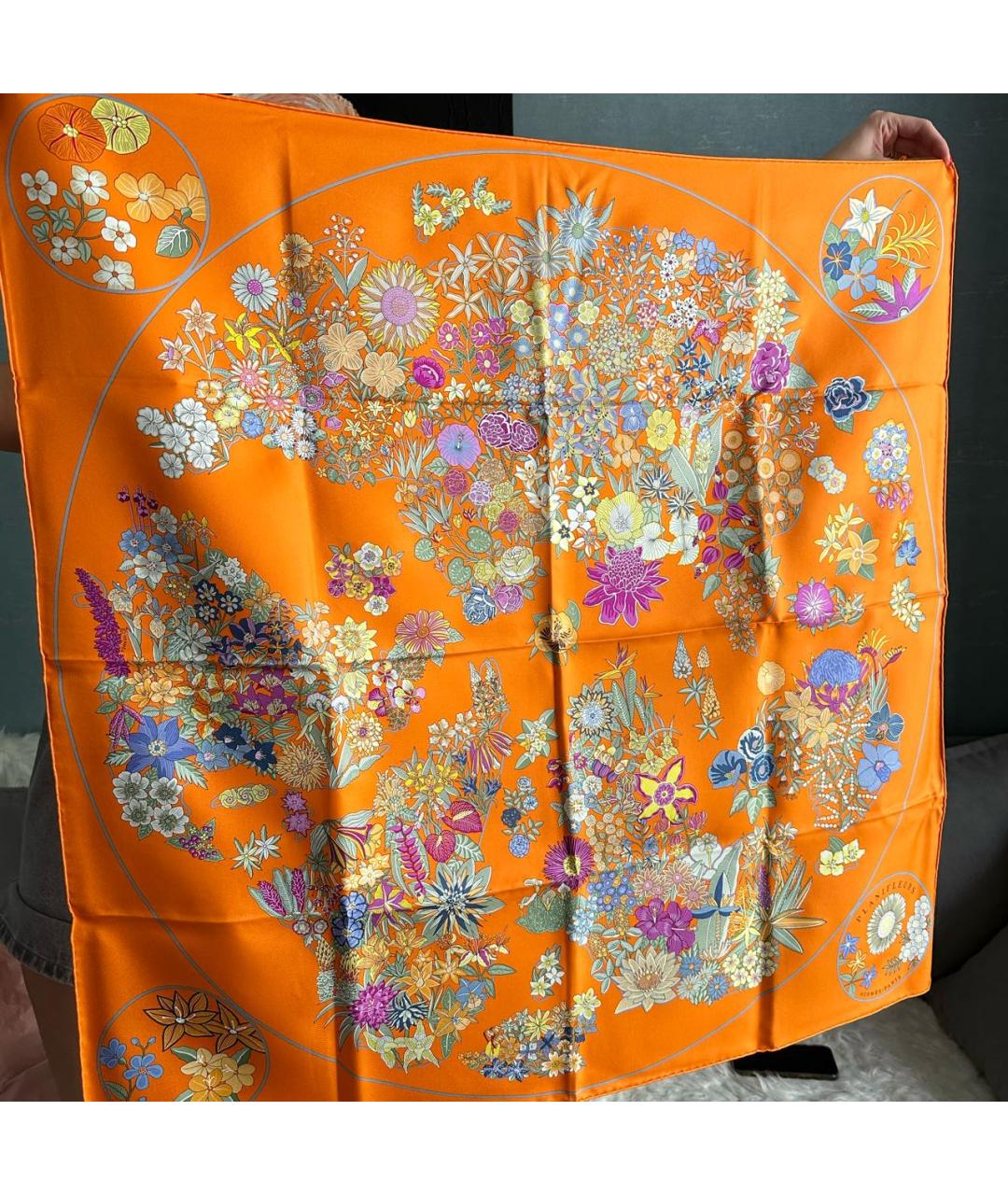 HERMES PRE-OWNED Оранжевый шелковый платок, фото 6