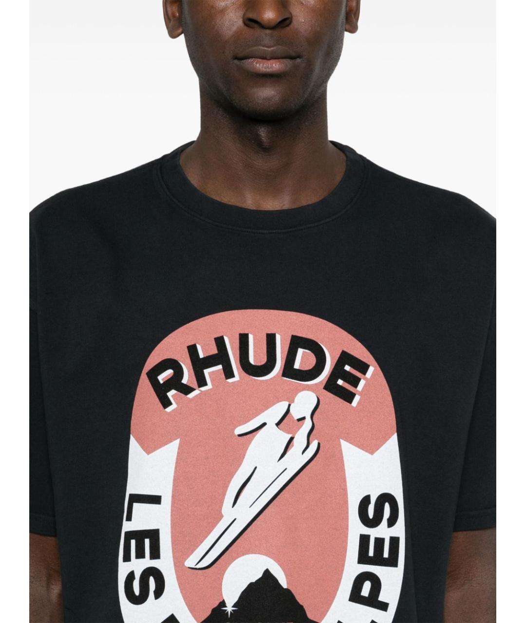 RHUDE Черная хлопковая футболка, фото 5