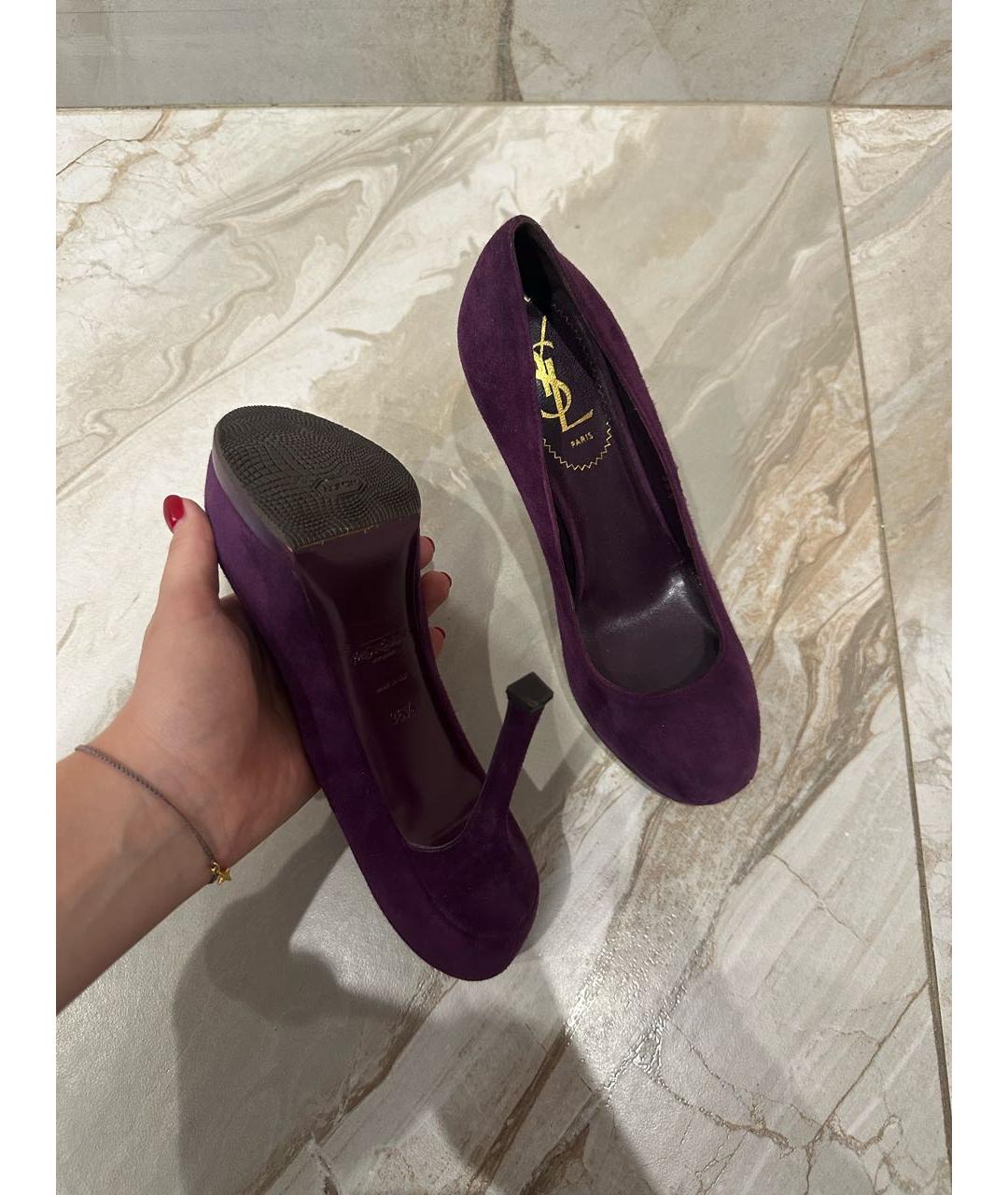 SAINT LAURENT Фиолетовые кожаные туфли, фото 4