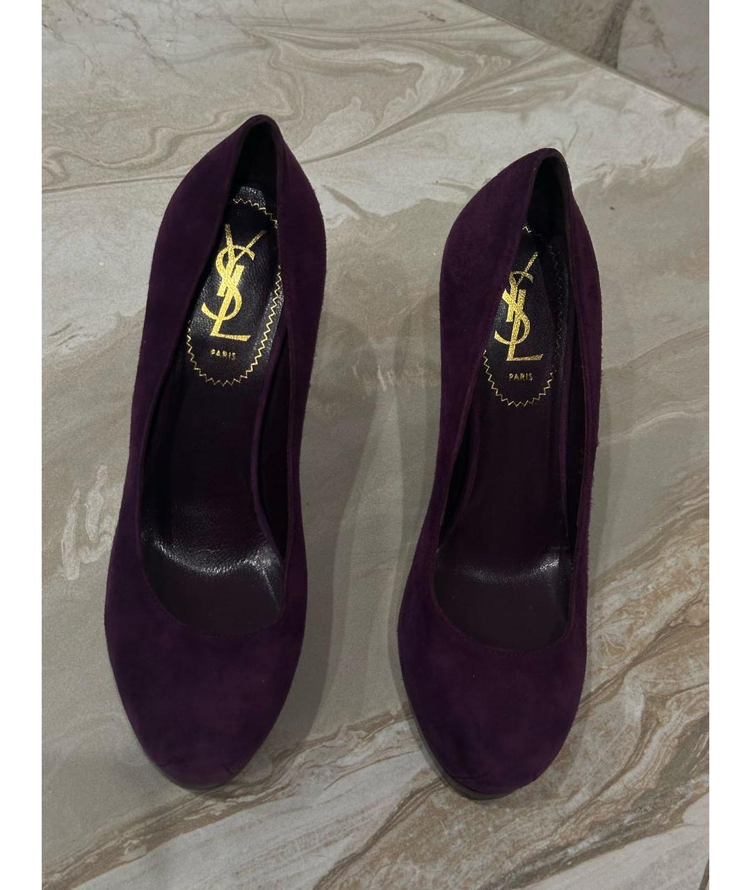 SAINT LAURENT Фиолетовые кожаные туфли, фото 3