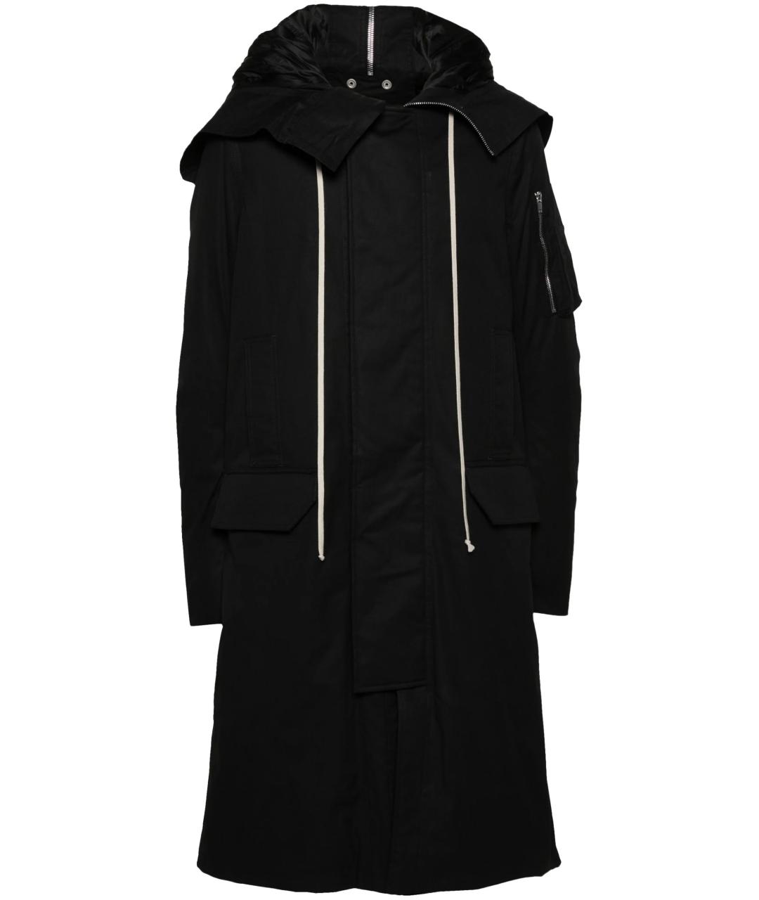 RICK OWENS Черное хлопко-эластановое пальто, фото 1