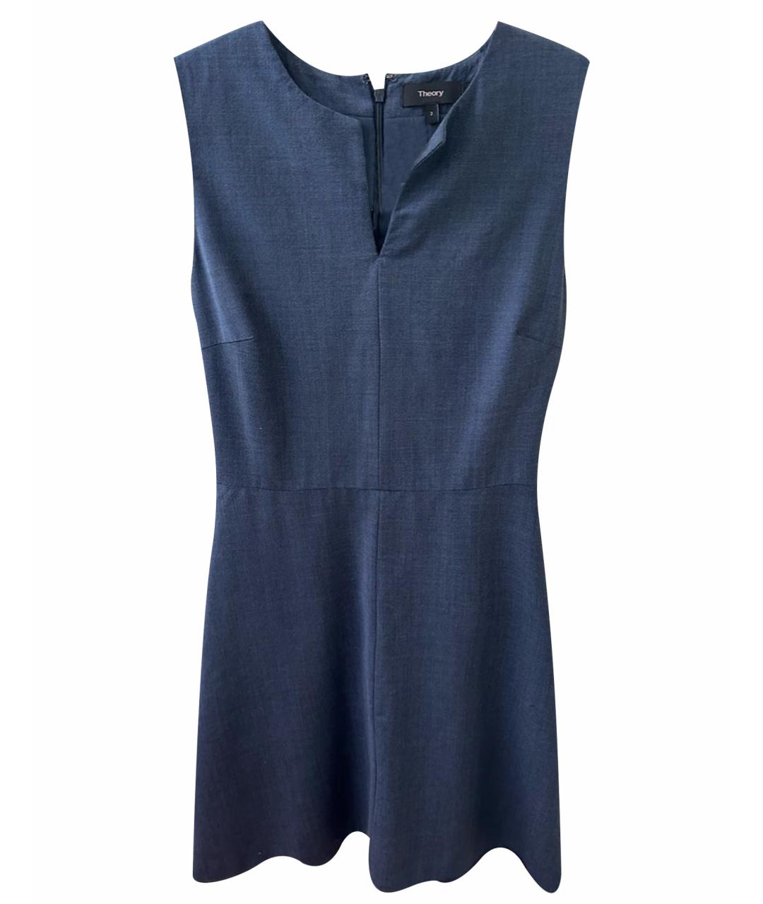 THEORY Темно-синее шерстяное повседневное платье, фото 1