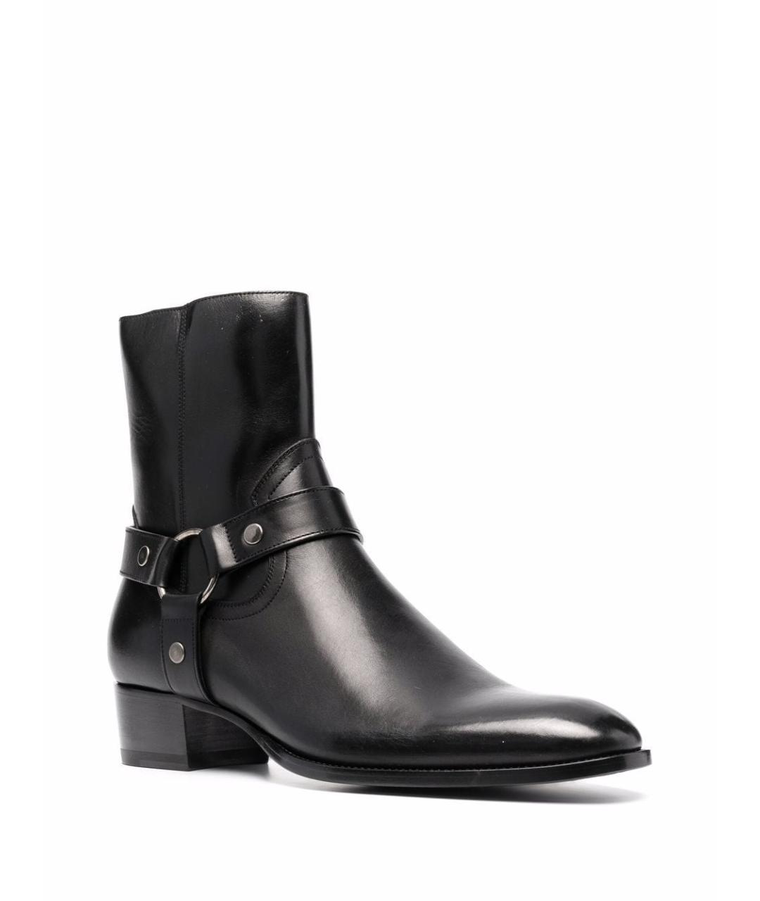 SAINT LAURENT Черные кожаные высокие ботинки, фото 2