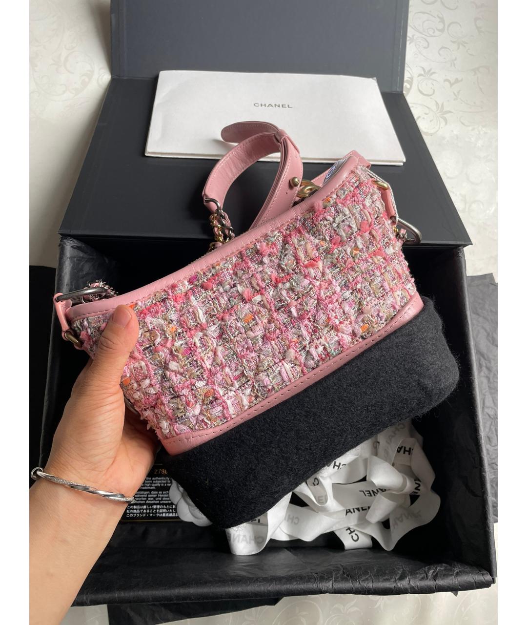 CHANEL PRE-OWNED Розовая твидовая сумка через плечо, фото 4