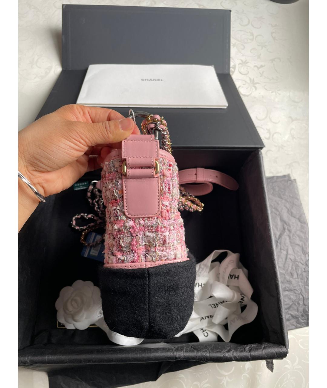 CHANEL PRE-OWNED Розовая твидовая сумка через плечо, фото 6